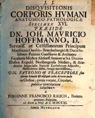 Disquisitionis Corporis Humani Anatomico-Pathologicæ, Specimen XVI.
