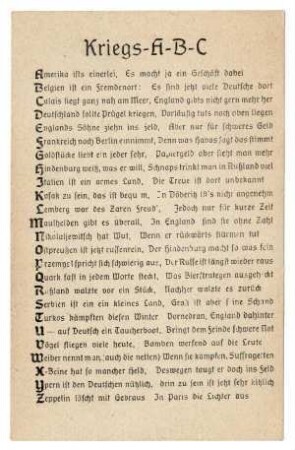 o.Nr.: Kriegs-A-B-C (Vorabdruck mit Zensurvermerk vom 10.07.(1916?))