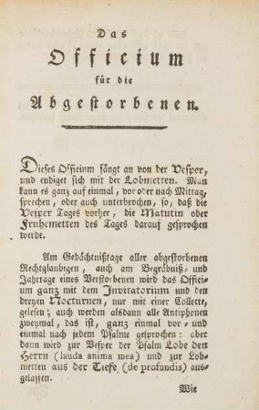 Das Officium für die Abgestorbenen