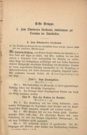 I. Zum Schulwesen überhaupt, insbesondere zur Dotation der Schulstellen