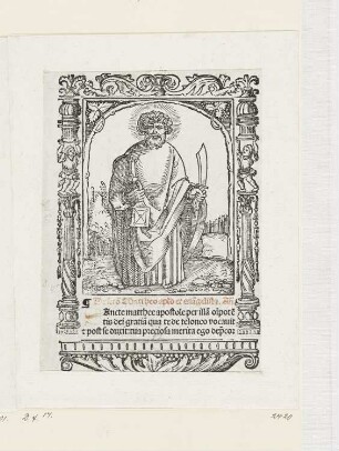 Heiliger Matthäus, aus: Peter Apian, "Hortulus anime", Nürnberg 1517