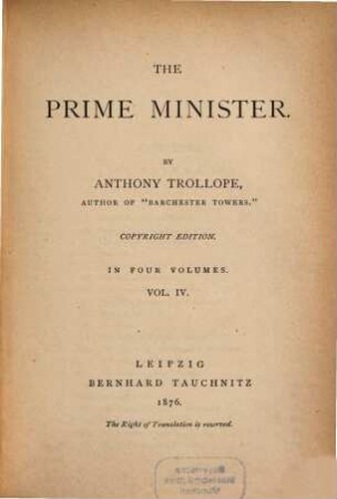 The Prime Minister : in 4 vol.. 4