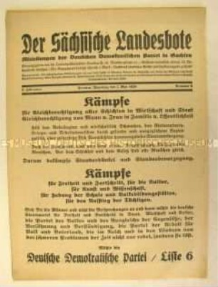 Mitteilungsblatt der DDP Sachsen zur Landtagswahl 1929