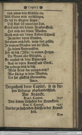 Verzeichnis derer Capitel, so in diesem Anhange abgehandelt sind