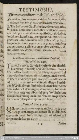 Testimonia Virorum eruditorum de Gul. Forbesio