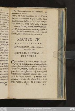 Sectio IV. [...], Adversariorum Experimenta examinans.