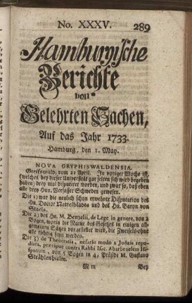 No. XXXV. Hamburg, den 1. May 1733. - No. XLIII. Hamburg, den 29. May 1733.