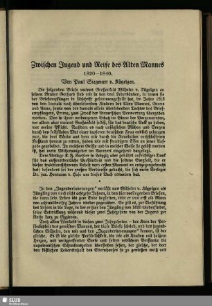 Zwischen Jugend und Reife des Alten Mannes : 1820–1840