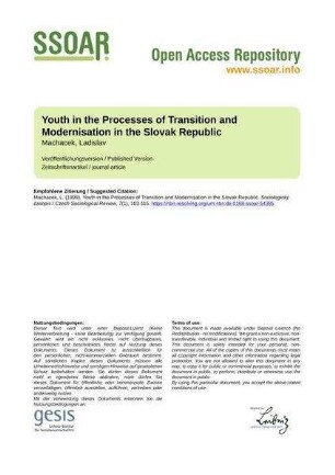 Youth in the Processes of Transition and Modernisation in the Slovak Republic