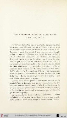 Nos premiers parents dans l'Art Adam, Ève, Lilith