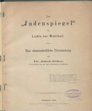 Der "Judenspiegel" im Lichte der Wahrheit : eine wissenschaftliche Untersuchung