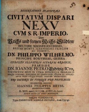 Dissertatione Inavgvrali De Civitatvm Dispari Nexv Cvm S. R. Imperio, Von Reichs und freyen Reichs-Städten