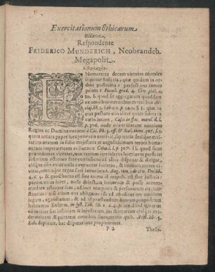 Exercitationum Ethicarum Octava. Respondente Friderico Munderich, Neobrandeb. Megapolit.