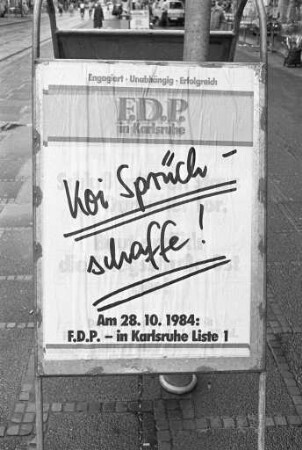 Kommunalwahl am 28. Oktober 1984. Wahlwerbung der Parteien