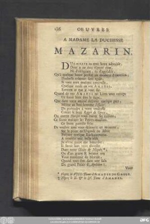 A Madame La Duchesse Mazarin.