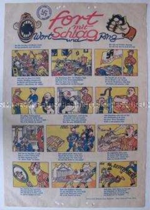 Bilderbogen zur Reichstagswahl im September 1930 mit Karikaturen und Versen gegen die NSDAP