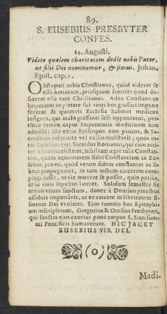 S. Eusebius Presbyter Confes. 14. Augusti