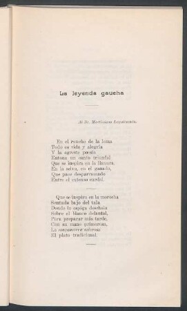 La leyenda gaucha : Al Dr. Martiniano Leguizamón.