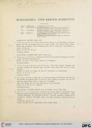 Renaissance- und Barock- Plaketten (Nr. 1-92)