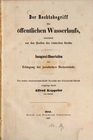 Der Rechtsbegriff des öffentlichen Wasserlaufs, entwickelt aus den Quellen des römischen Rechts