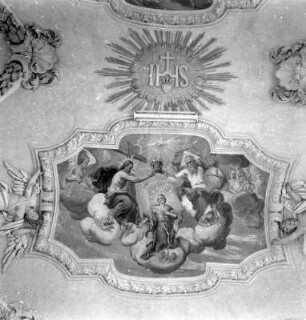 Marienkrönung : Marienkrönung. Deckenmalerei (um 1707). Markt Rettenbach, Wallfahrtskirche Maria Schnee, Langhaus