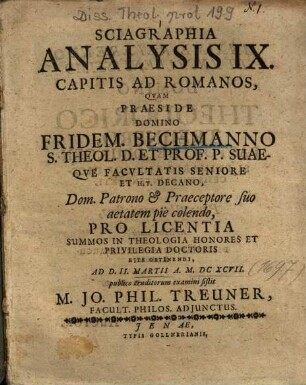 Sciagraphia analysis IX. capitis ad Romanos