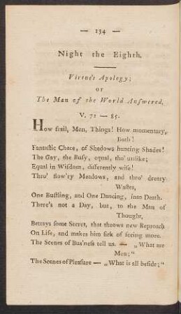 Night the Eighth. Virtue's Apology; or the Man of the World Answered.