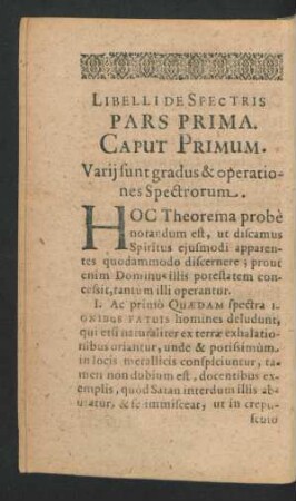 Libelli De Spectris Pars Prima.