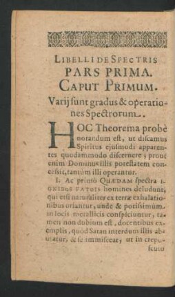 Libelli De Spectris Pars Prima.