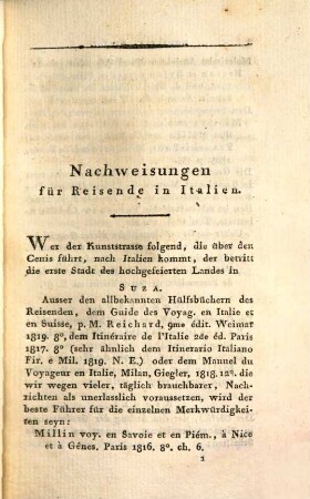 Nachweisungen für Reisende in Italien, in Bezug auf Oertlichkeit, Alterthümer, Kunst und Wissenschaft