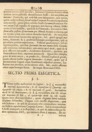 Sectio Prima Exegetica.