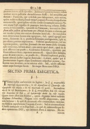 Sectio Prima Exegetica.