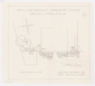 Gartenanlagen und Gärten Wohngebiet Burgfeld, Neviges: Bepflanzungsplan für den Vorgarten Fischer, Fröbelstr. 12: Grundriss 1:100