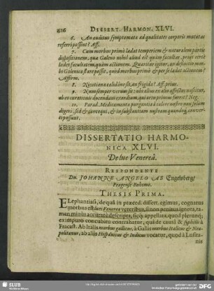 Dissertatio Harmonica XLVI. De lue Venerea