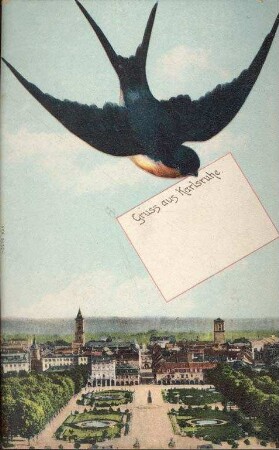 Postkartenalbum. "Gruss aus Karlsruhe". Schlossplatz und Innenstadt