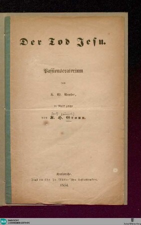 Der Tod Jesu : Passionsoratorium