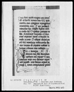 Psalter aus Comburg — Initiale N (unc dimittis), Folio 157recto