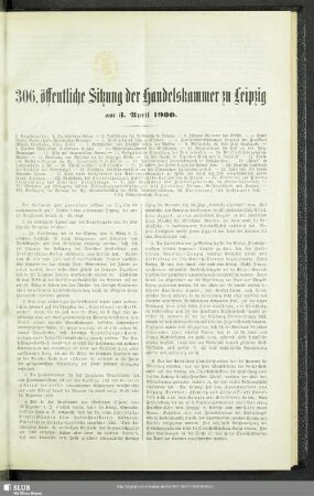 306. öffentliche Sitzung der Handelskammer zu Leipzig am 3. April 1900