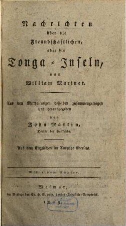 Nachrichten über die Freundschaftlichen, oder die Tonga-Inseln