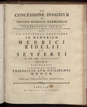 Commentatio 3: De Concessione Insignium In Imperio Romano-Germanico. Commentatio 3