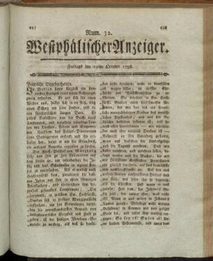 Num. 32. Freitags den 19ten October 1798. - Num. 35. Dienstags den 30ten October 1798.