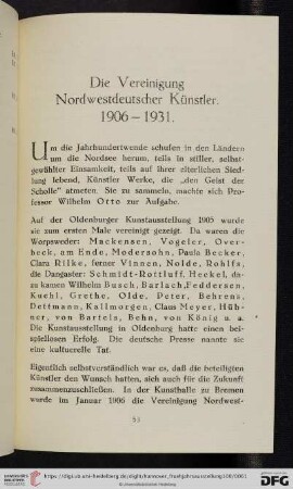 Die Vereinigung Nordwestdeutscher Künstler 1906 - 1931