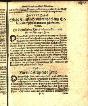 Das XXVI. Capittel. Etliche Christliche vnd Andächtige Gebetlein der schwangern vnd geberenden Frawen.