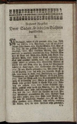 Anderes Register Derer Sachen, so in diesem Büchlein begriffen sind