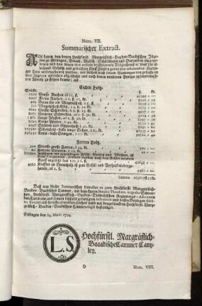 Num. VII. Summarischer Extract.