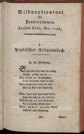 Fünftes Stück, Mai 1788