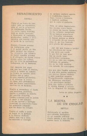 La misiva de un criollo : Estilo