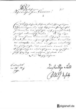 6: Brief von Friedrich Albrecht Fürst von Anhalt-Bernburg an Johann Wilhelm Ludwig Gleim
