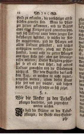§. 2. Wie die Aecker zu den Tabakpflanzen bearbeitet, und zugerichtet werden müssen.