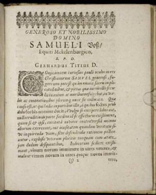 Generoso Et Nobilissimo Domino Samueli Voß [...]